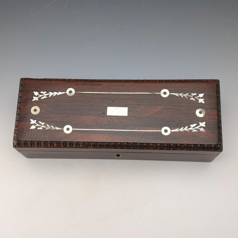 Early 20th century antique white mother-of-pearl inlaid wooden glove box